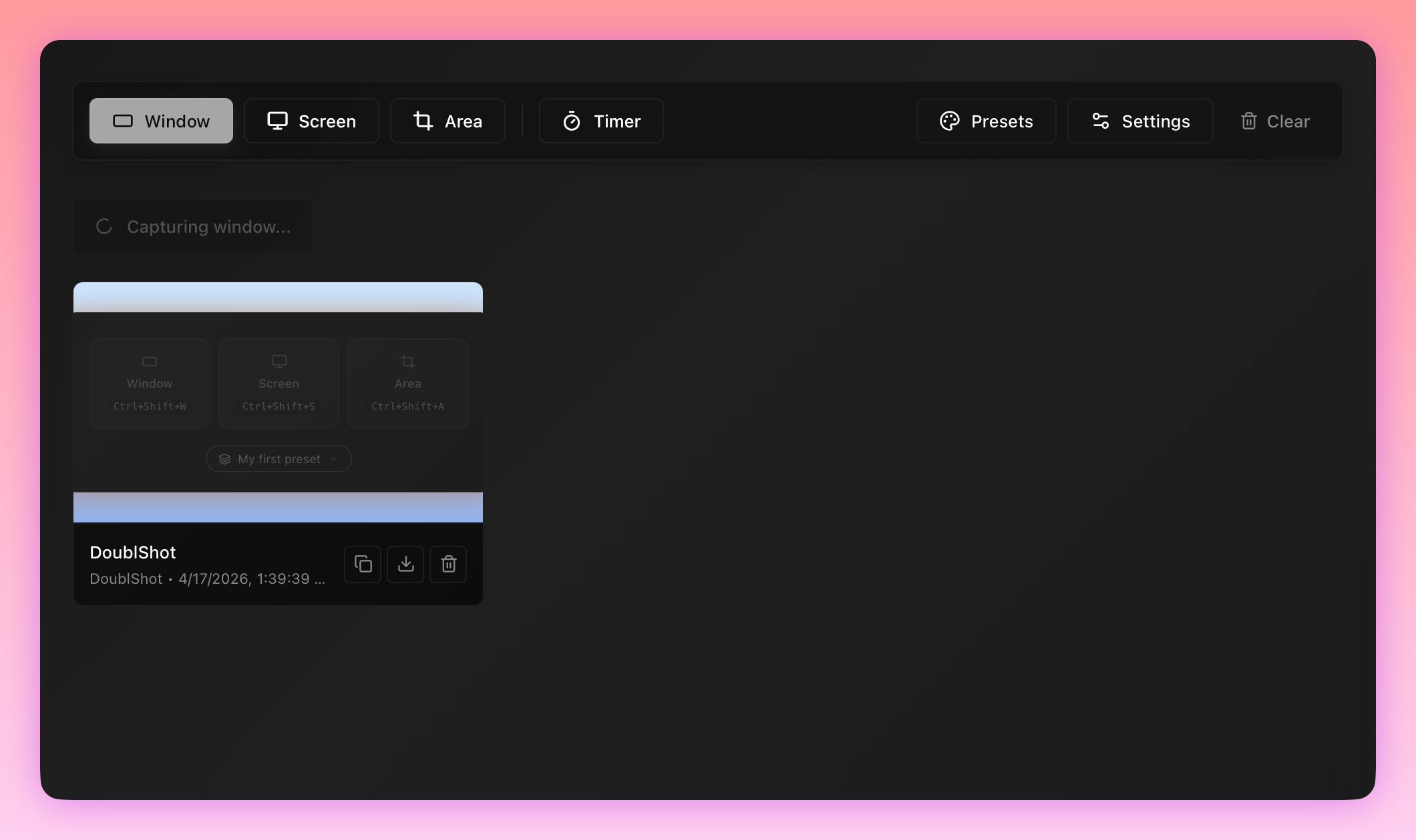 DoublShot home interface