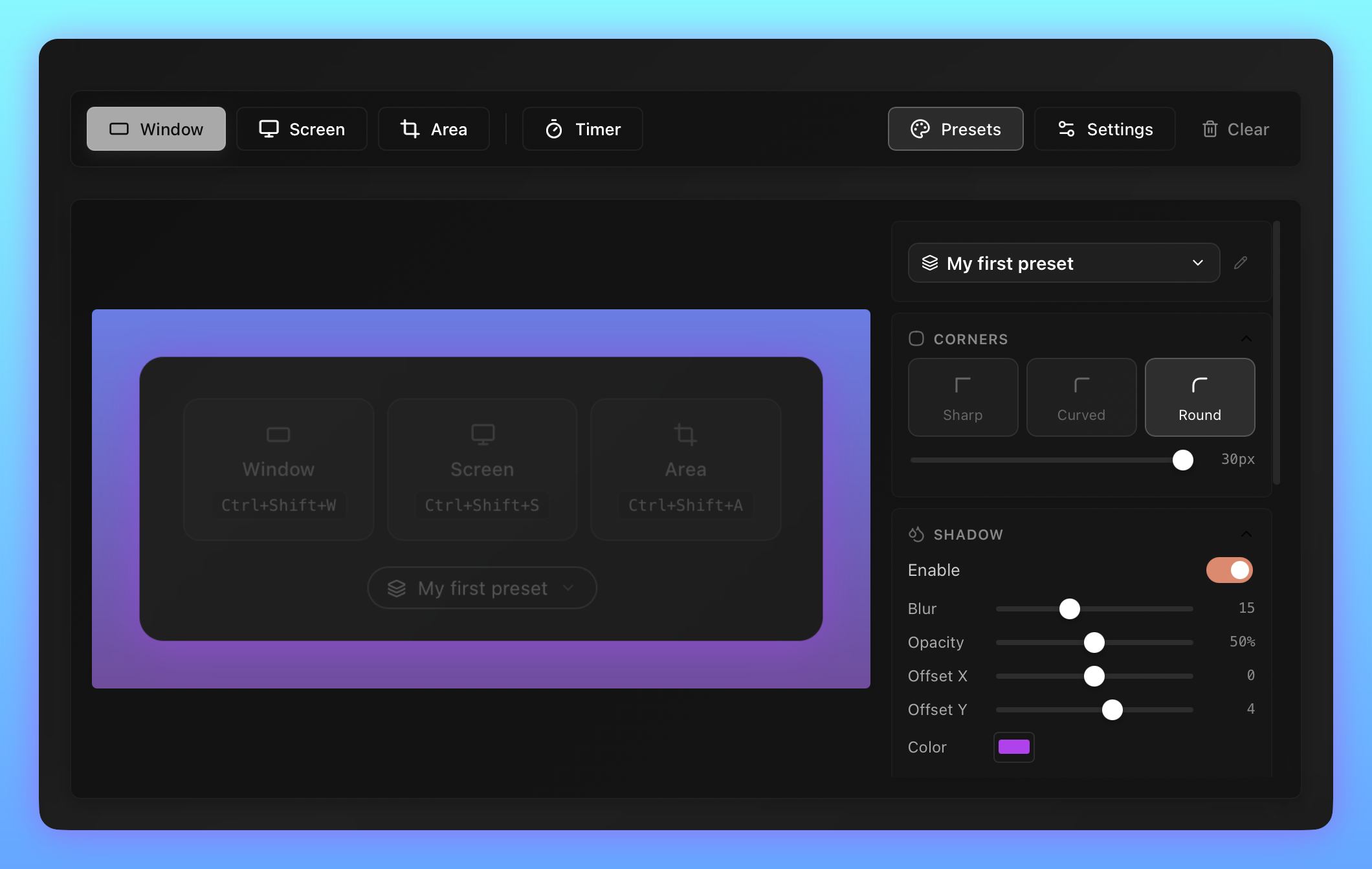 Preset customization interface